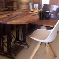Table ronde plateau bois & pied Singer